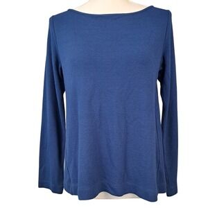 J. Jill Wearever SP Blue Ribbed Boat Neck A-Line Top Long Sleeve Casual Chic